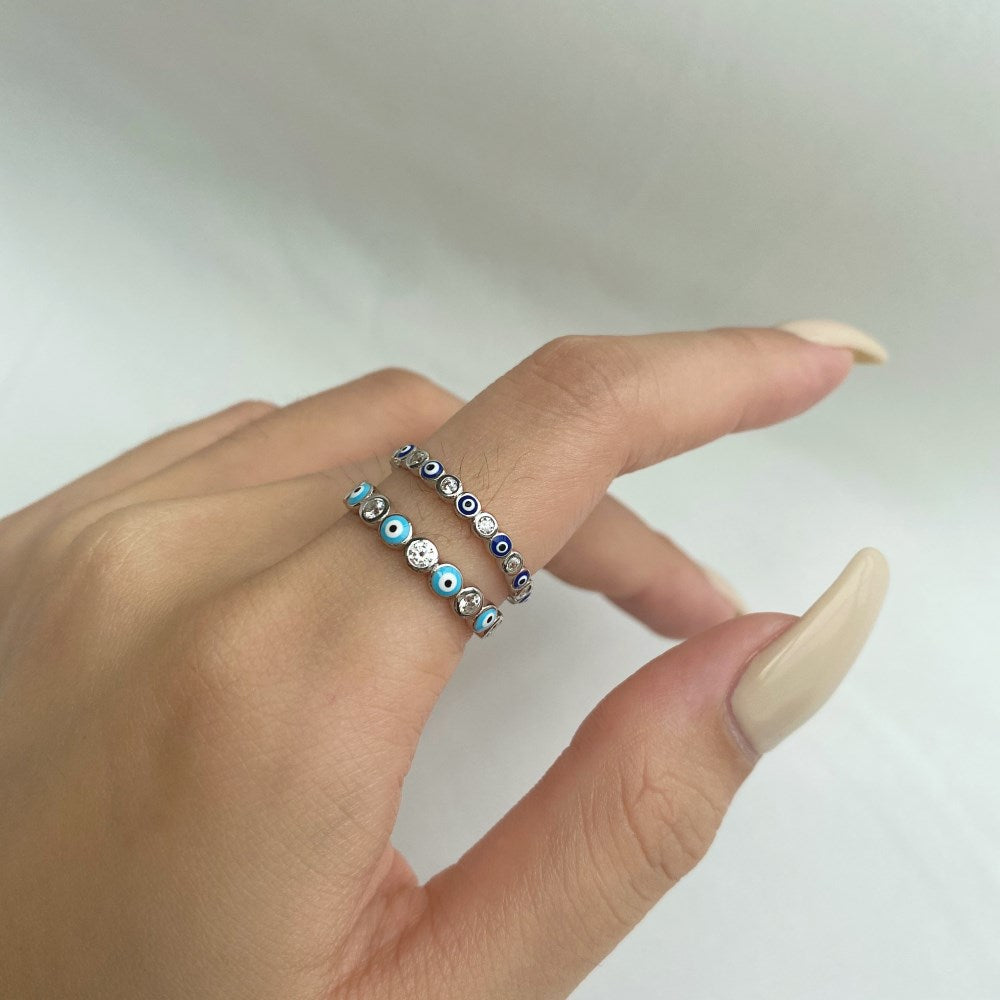 Clear CZ and Evil Eye Ring