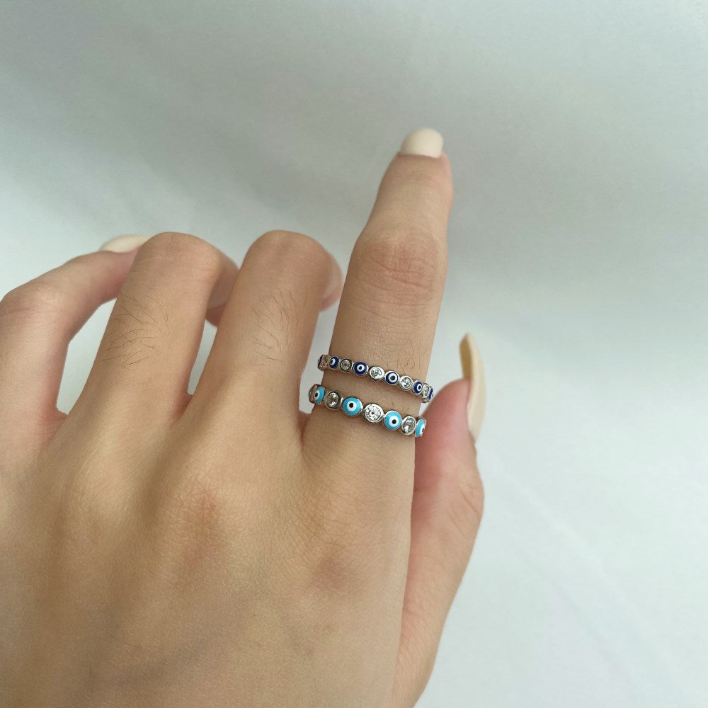Clear CZ and Evil Eye Ring