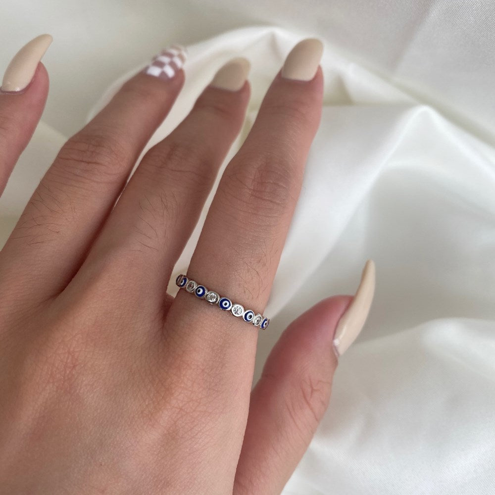 Clear CZ and Evil Eye Ring