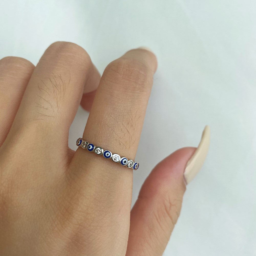 Clear CZ and Evil Eye Ring