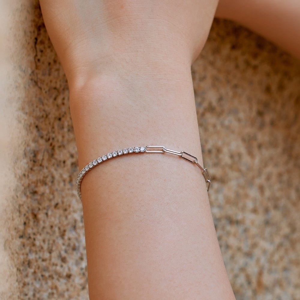 Tennis and Paperclip Chain Bracelet