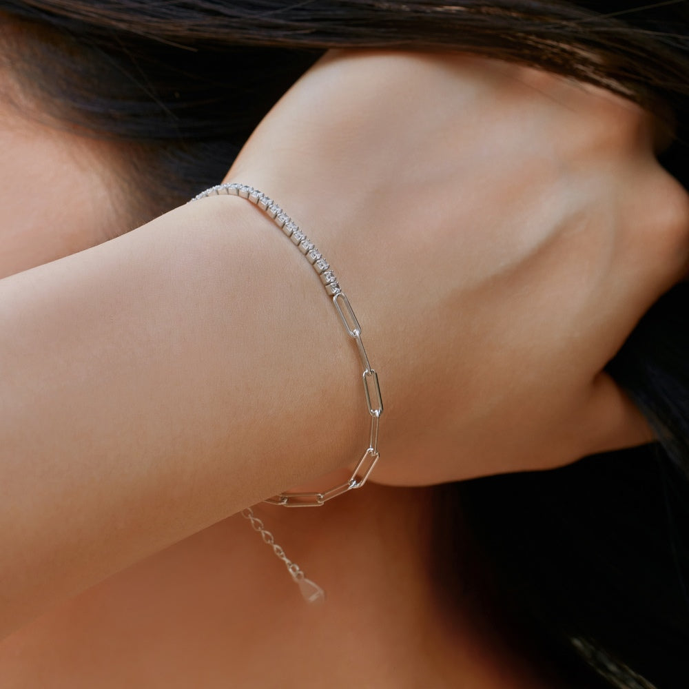 Tennis and Paperclip Chain Bracelet