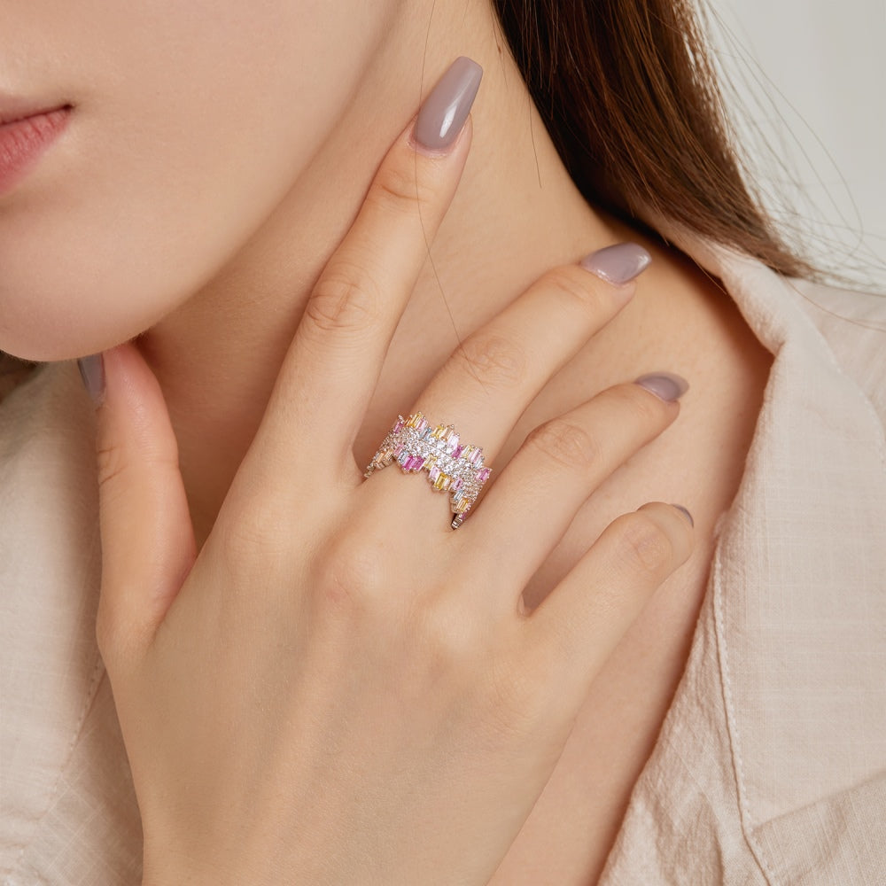 Pastel Colour CZ Icicle Band Ring