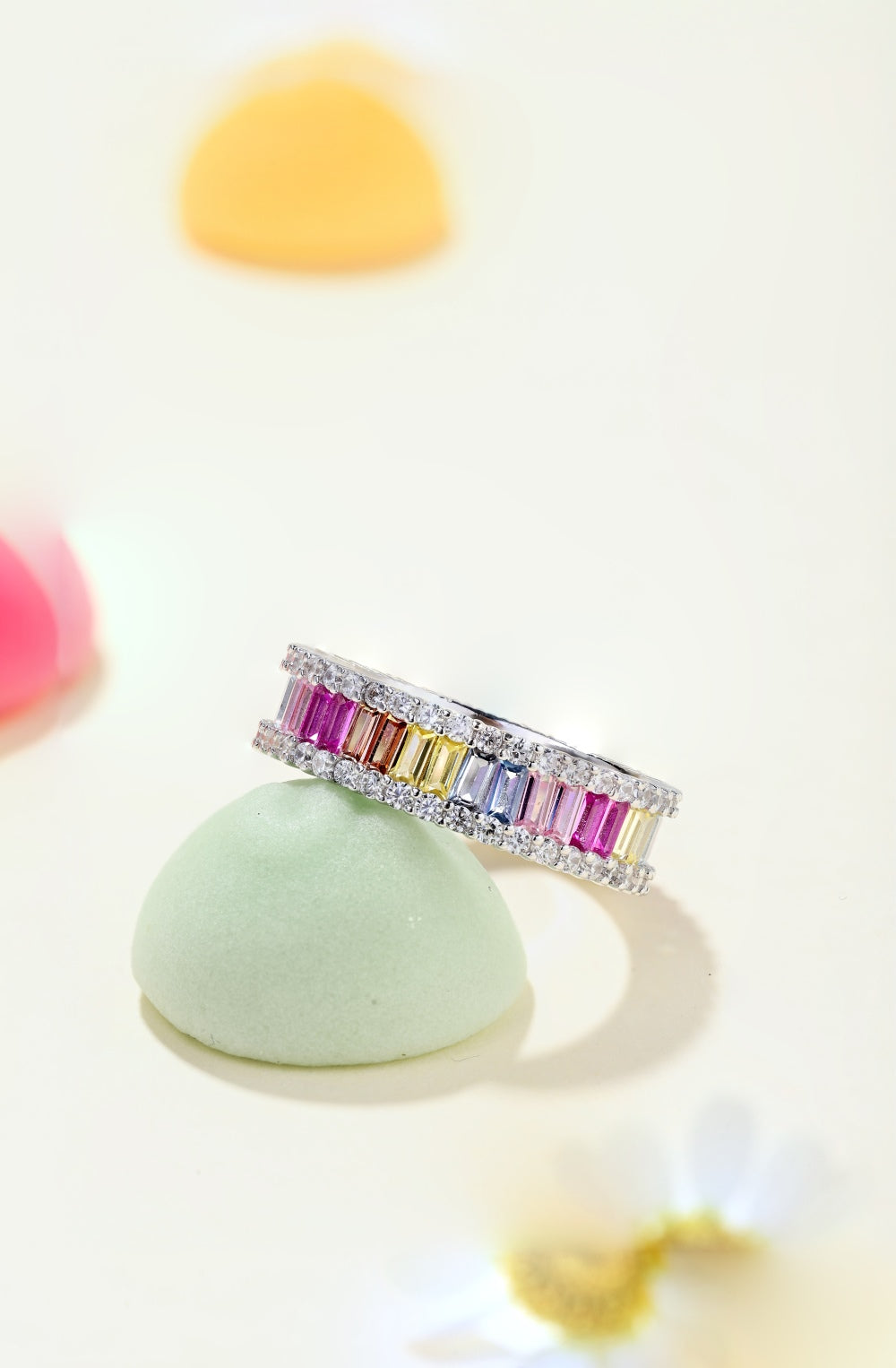 Pastel Colour Baguette CZ Band Ring