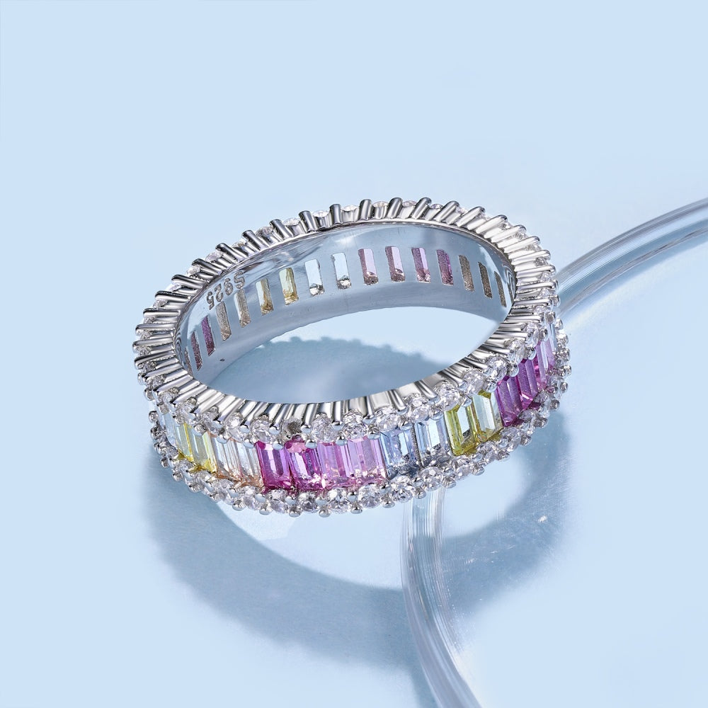 Pastel Colour Baguette CZ Band Ring