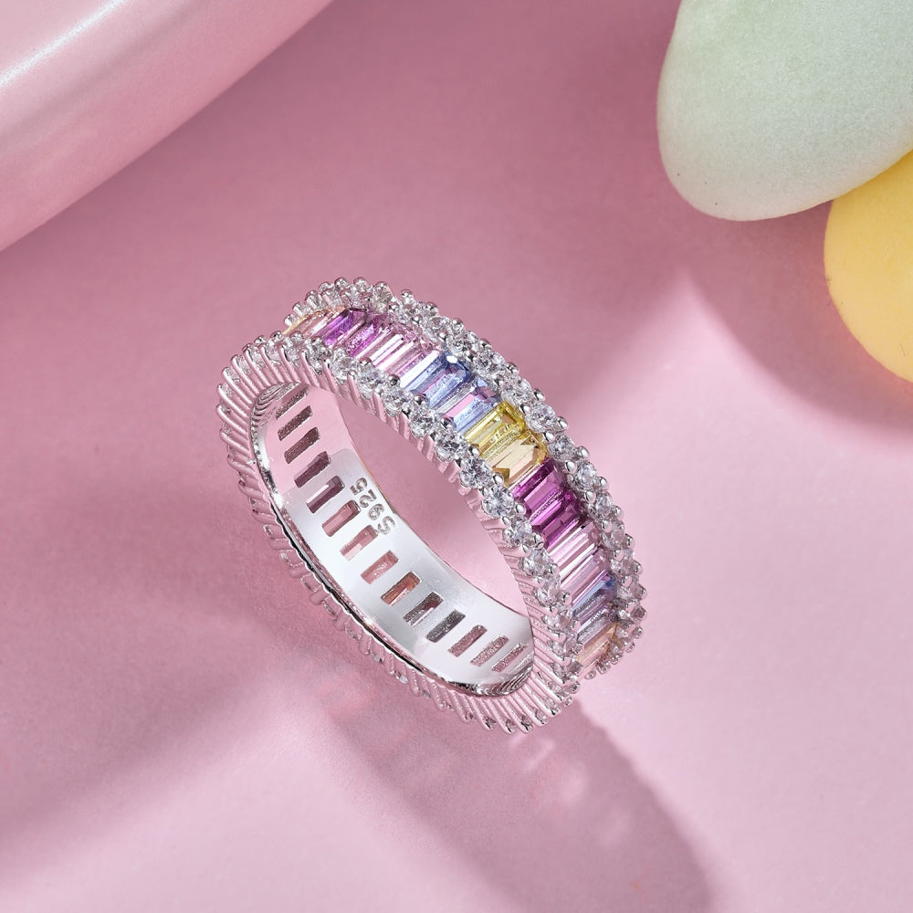 Pastel Colour Baguette CZ Band Ring