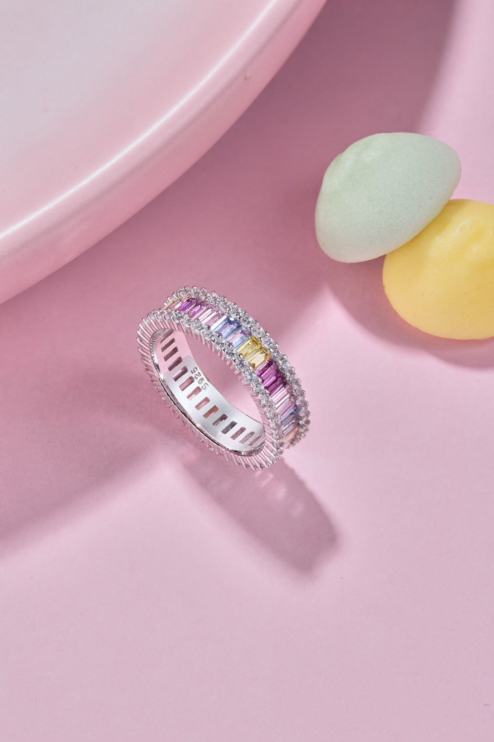 Pastel Colour Baguette CZ Band Ring