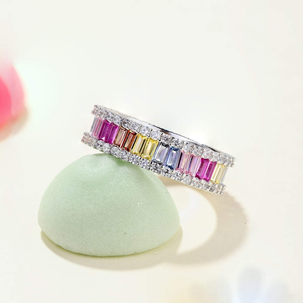 Pastel Colour Baguette CZ Band Ring