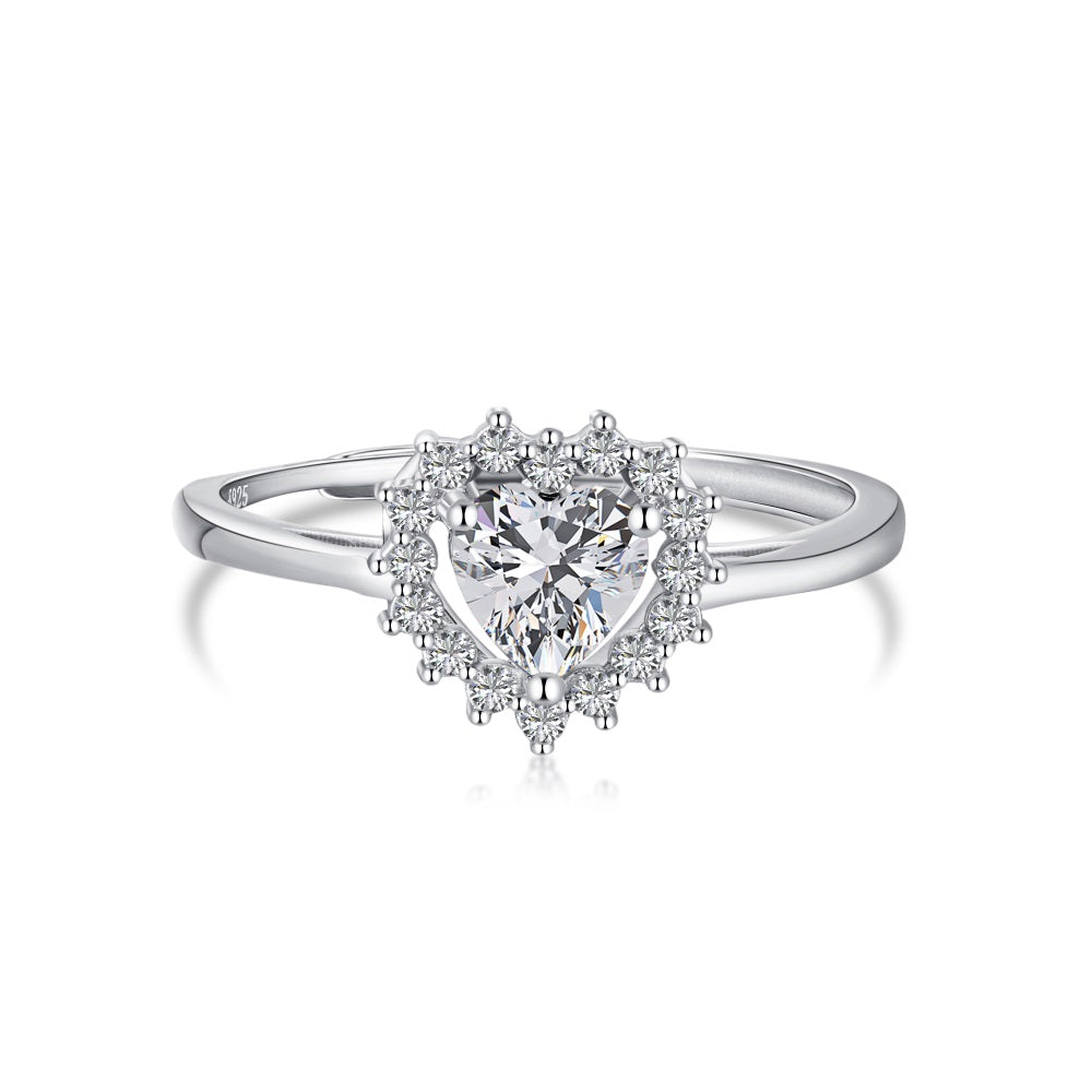 Heart Halo Solitaire Ring Adjustable