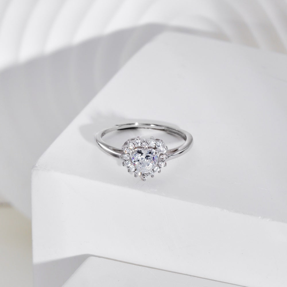 Heart Halo Solitaire Ring Adjustable