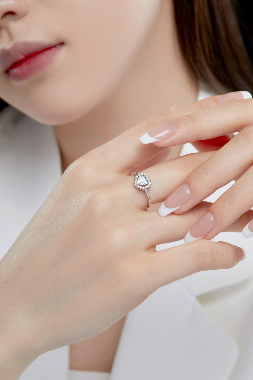 Heart Halo Solitaire Ring Adjustable