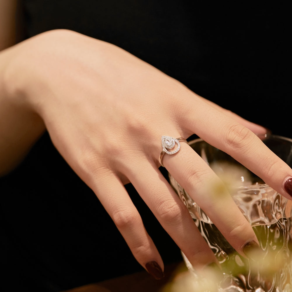 CZ Teardrop Halo Ring