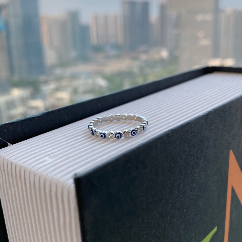 Clear CZ and Evil Eye Ring