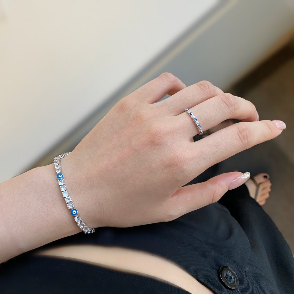 Clear CZ and Evil Eye Ring