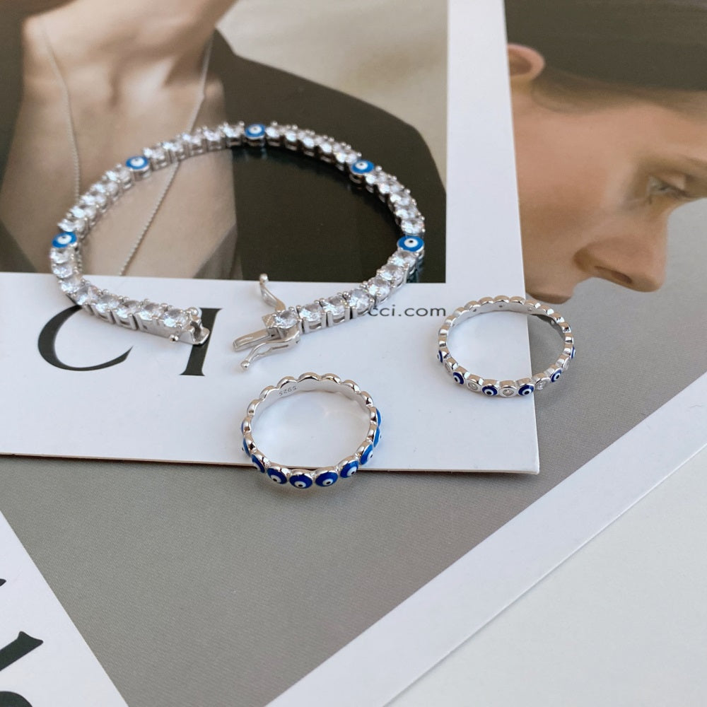 Clear CZ and Evil Eye Ring