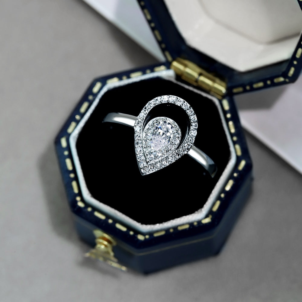 CZ Teardrop Halo Ring