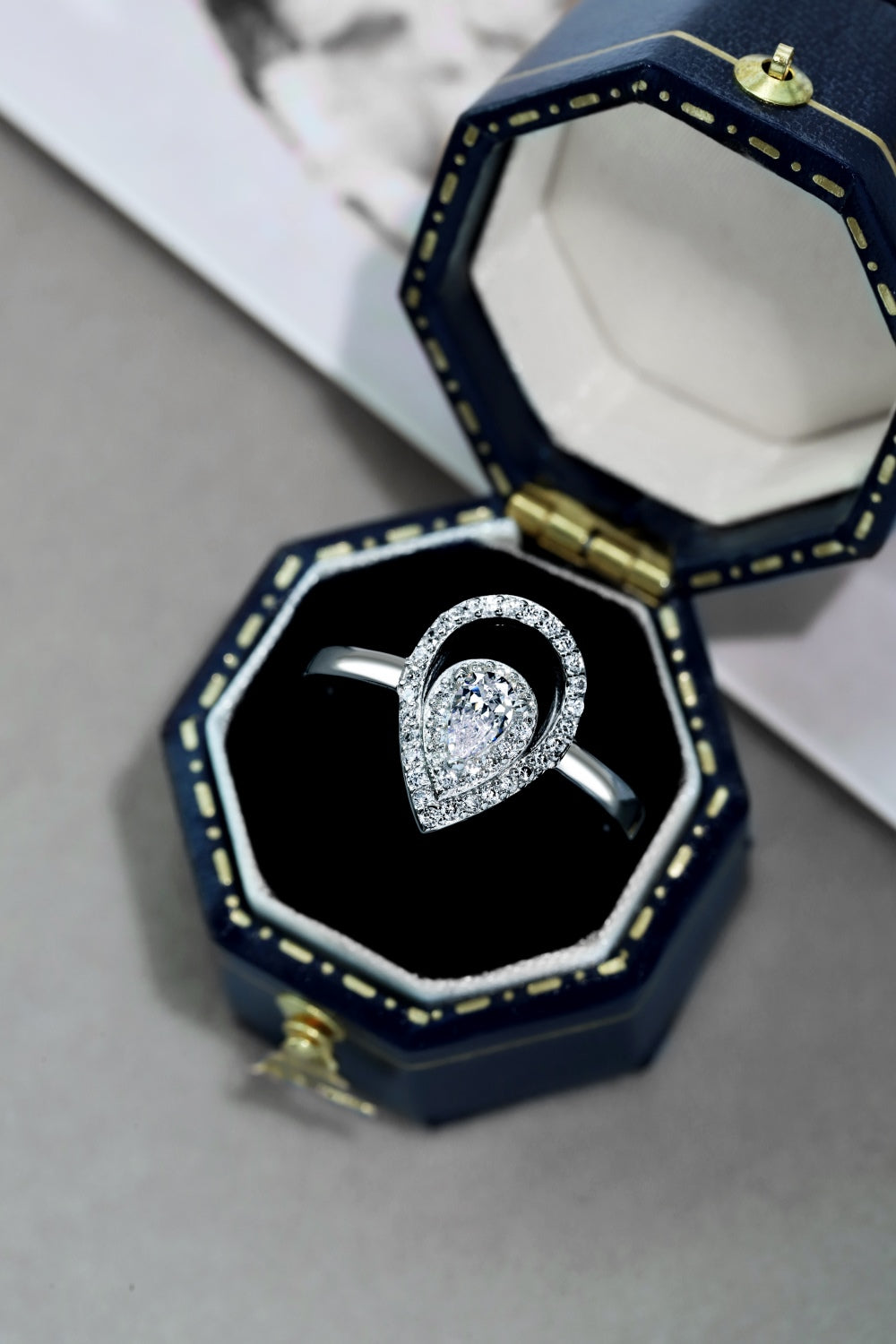 CZ Teardrop Halo Ring