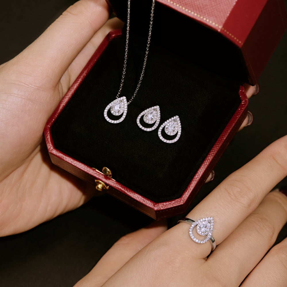 CZ Teardrop Halo Ring