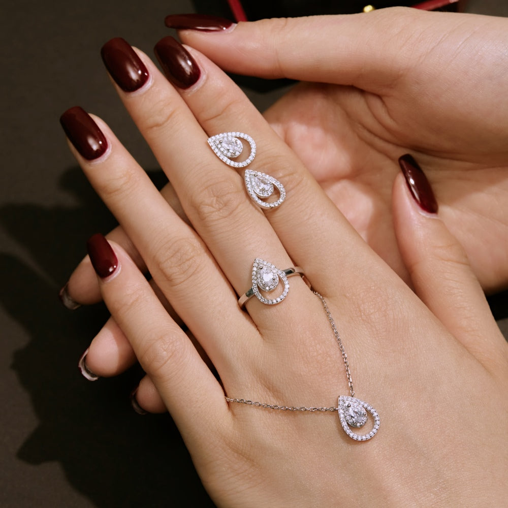 CZ Teardrop Halo Ring