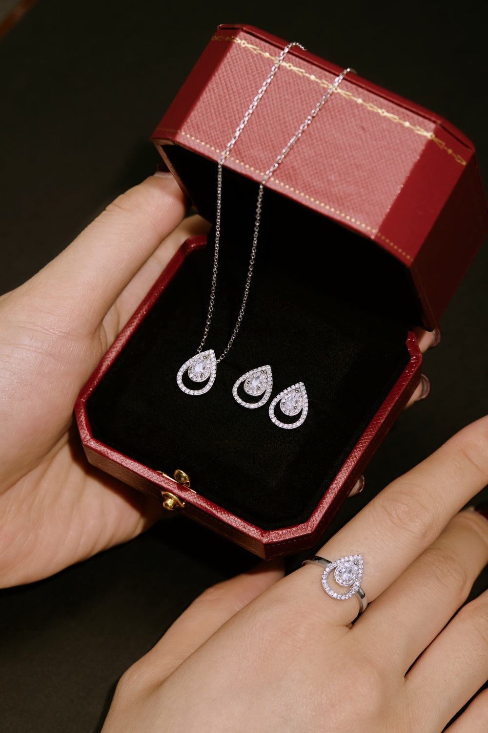 CZ Teardrop Halo Ring