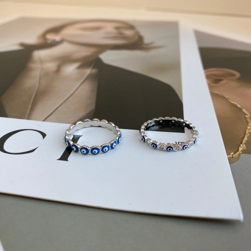 Clear CZ and Evil Eye Ring