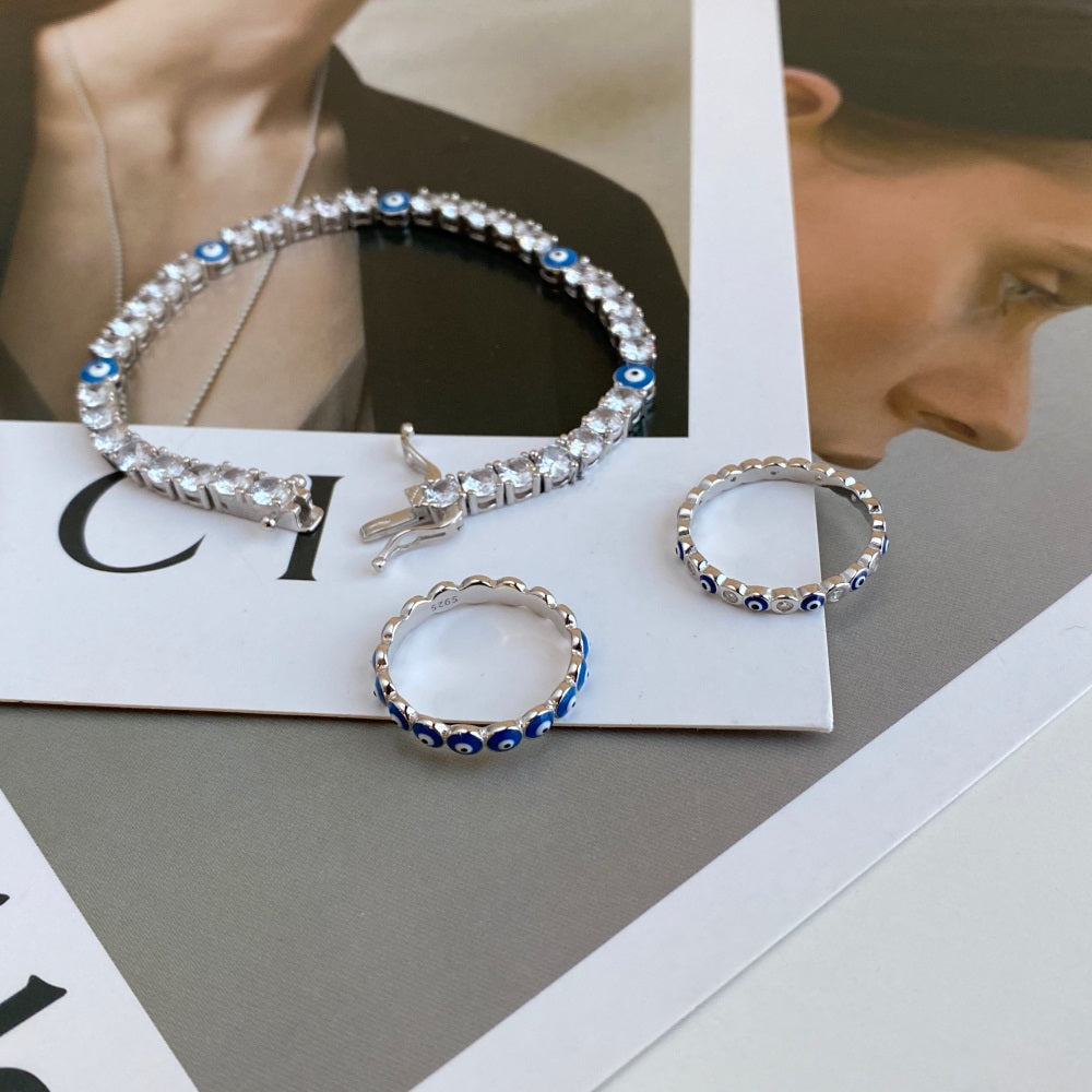 Clear CZ and Evil Eye Ring