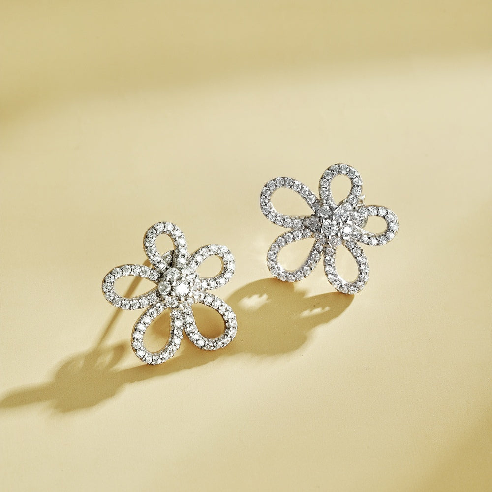 CZ Flower Stud Earrings
