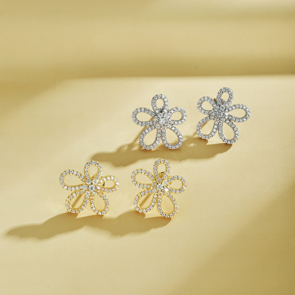 CZ Flower Stud Earrings