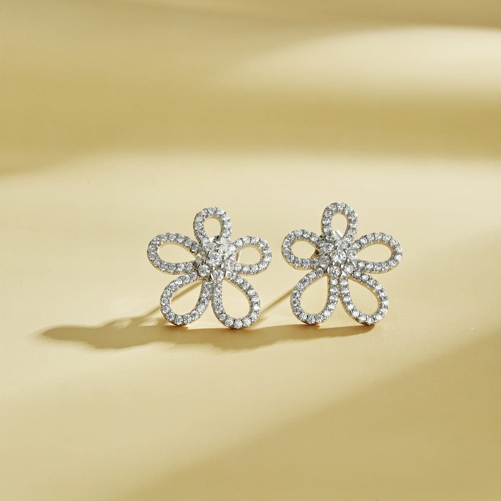 CZ Flower Stud Earrings