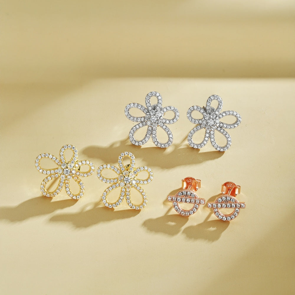 CZ Flower Stud Earrings