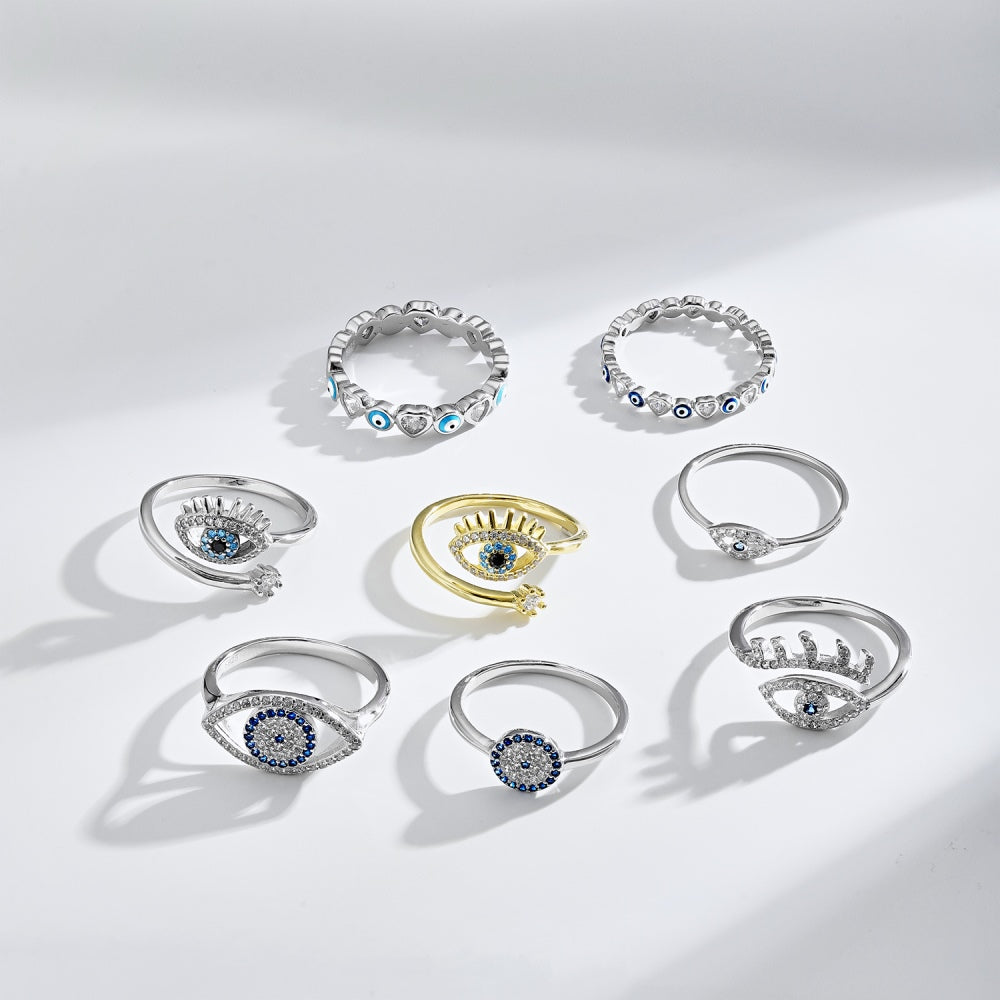 Round Blue CZ Evil Eye Ring