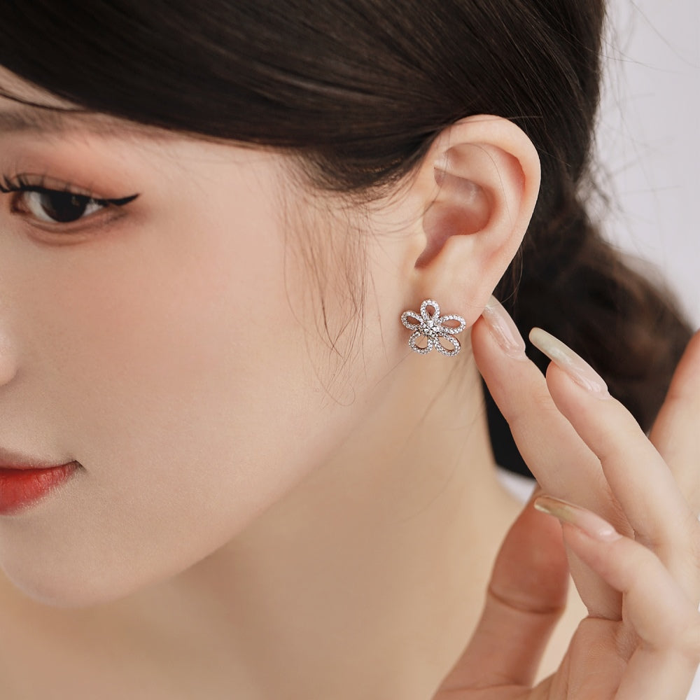 CZ Flower Stud Earrings