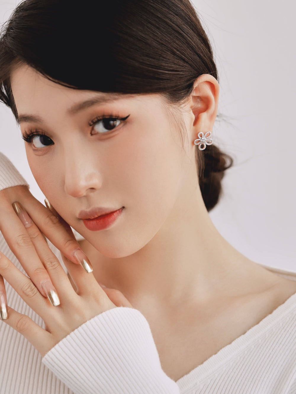 CZ Flower Stud Earrings
