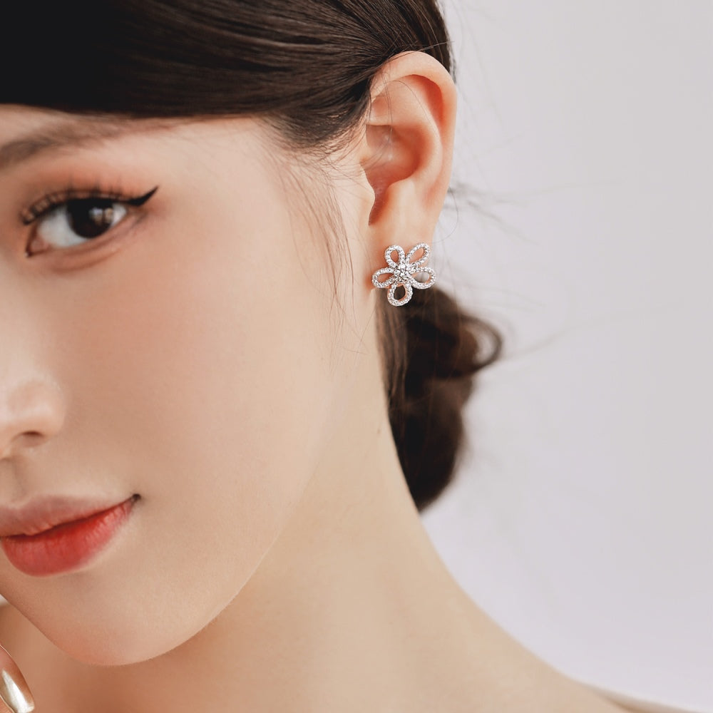 CZ Flower Stud Earrings