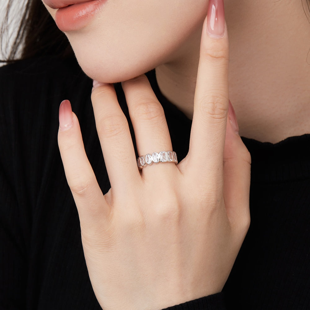 Half Round Half Square CZ Eternity Ring