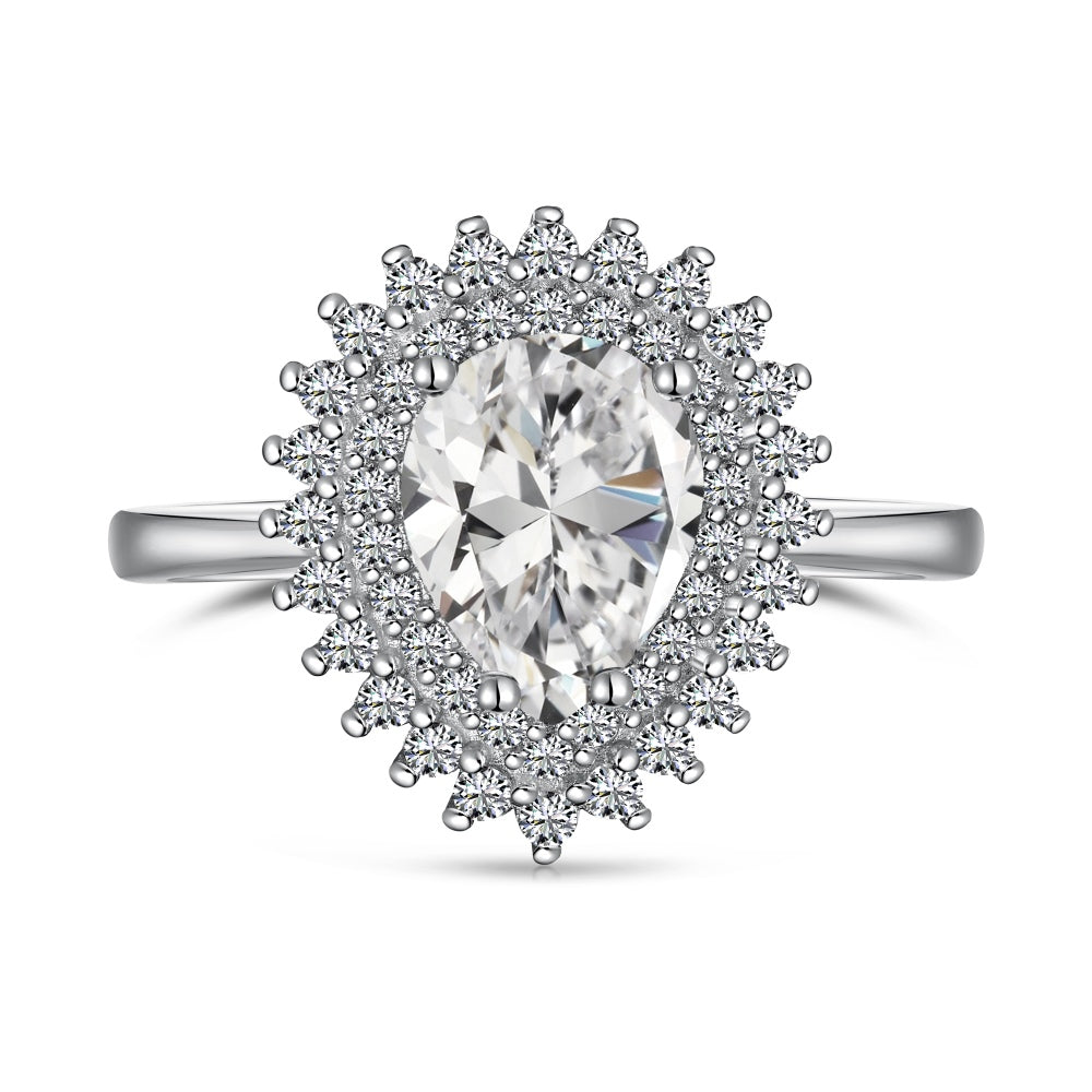 Double Halo CZ Teardrop Ring