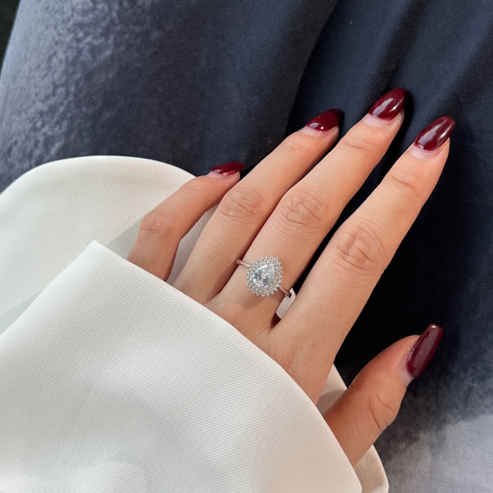 Double Halo CZ Teardrop Ring