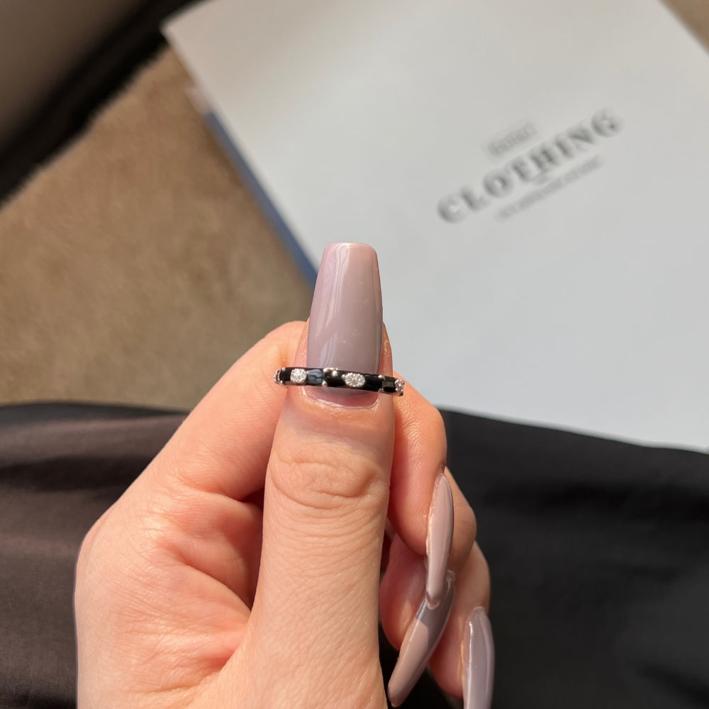 Clear CZ and Black Enamel Stackable Ring