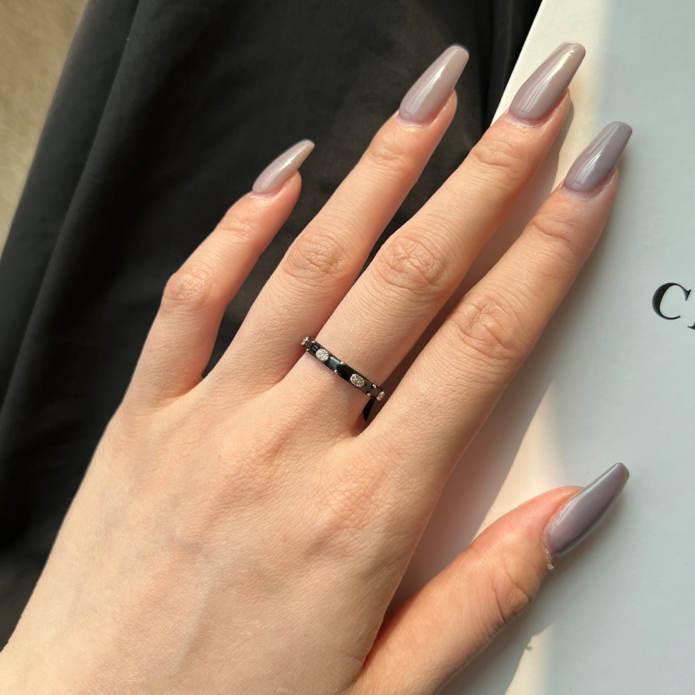 Clear CZ and Black Enamel Stackable Ring