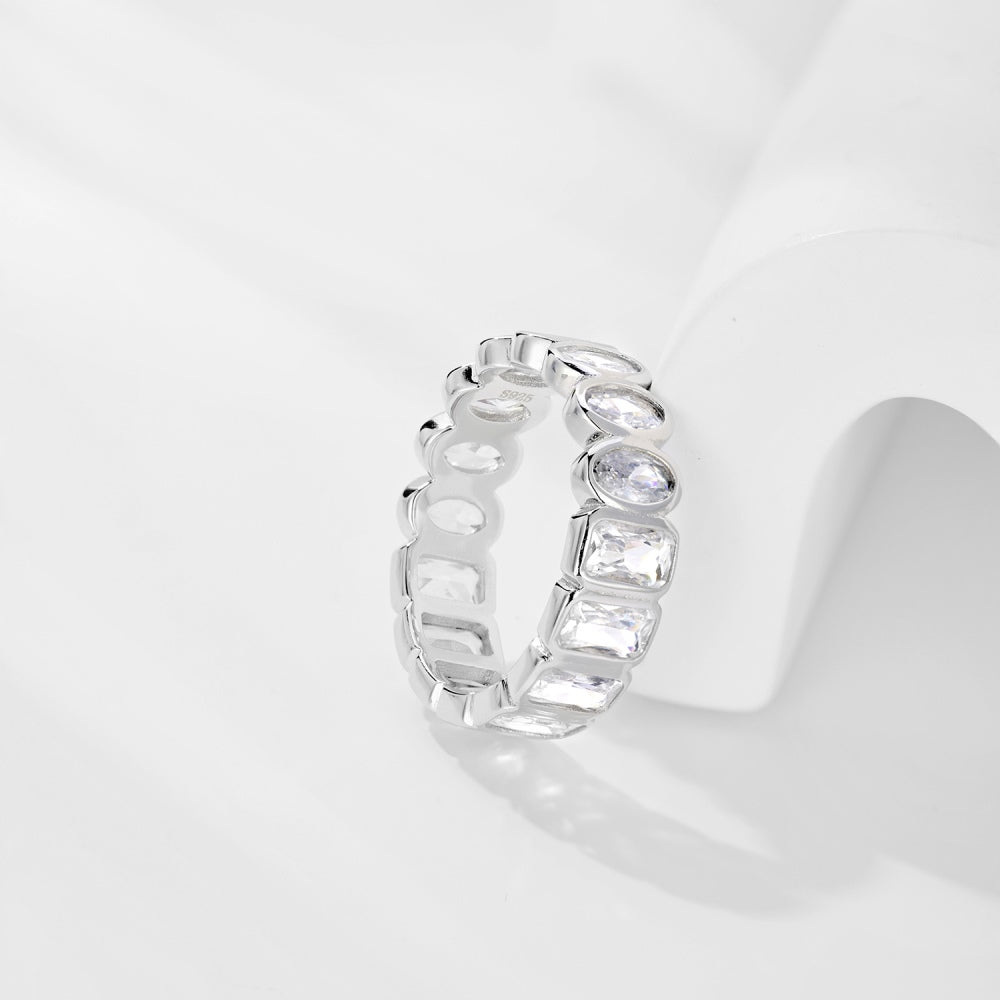 Half Round Half Square CZ Eternity Ring