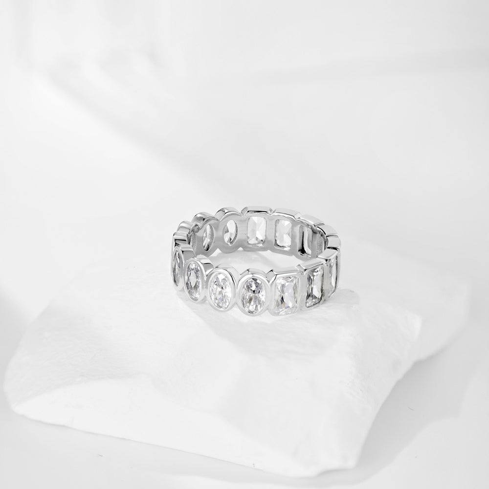 Half Round Half Square CZ Eternity Ring