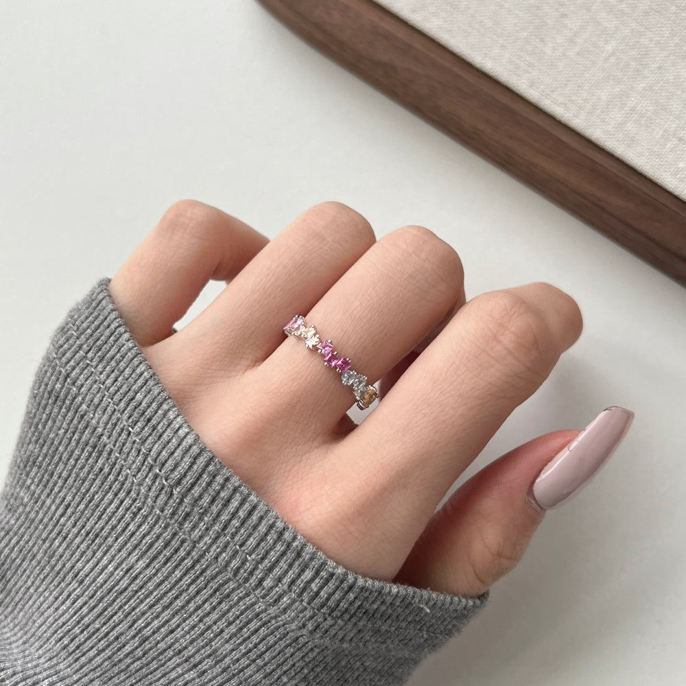 Pastel Colour Square Cut CZ Anniversary Ring