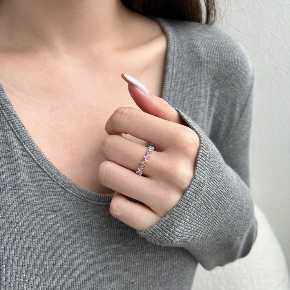 Pastel Colour Square Cut CZ Anniversary Ring