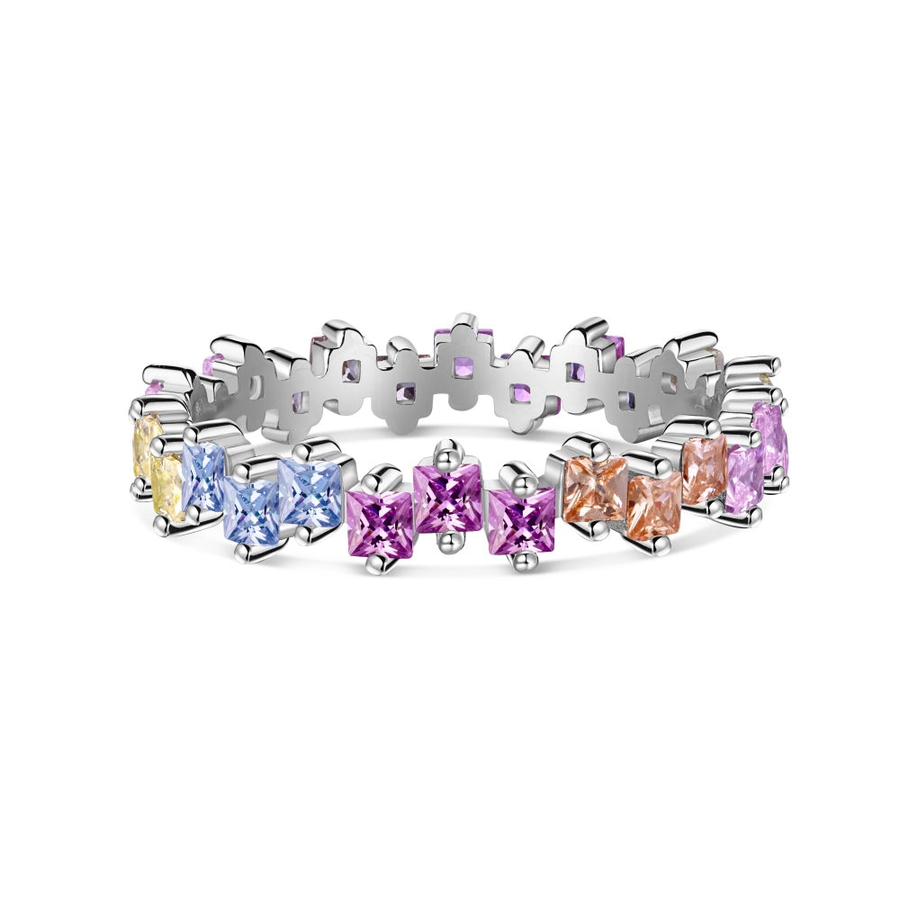 Pastel Colour Square Cut CZ Anniversary Ring