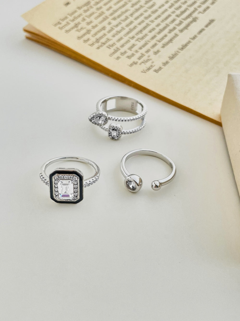 CZ and Black Enamel Rectangle Ring