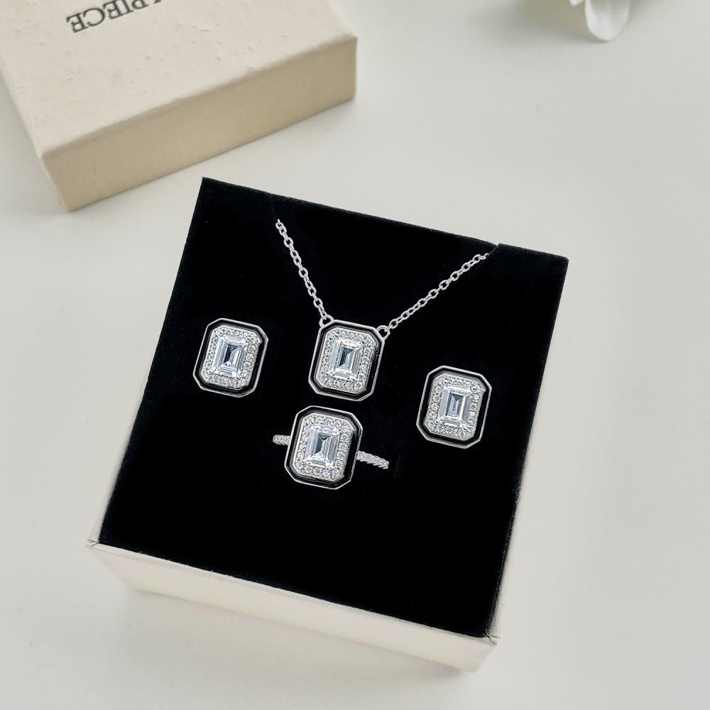 CZ and Black Enamel Rectangle Ring