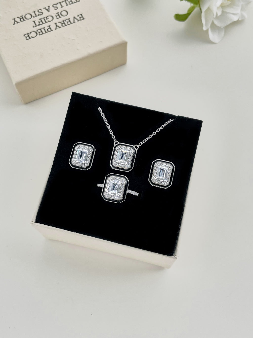 CZ and Black Enamel Rectangle Ring