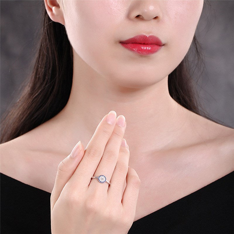 Round Blue CZ Evil Eye Ring