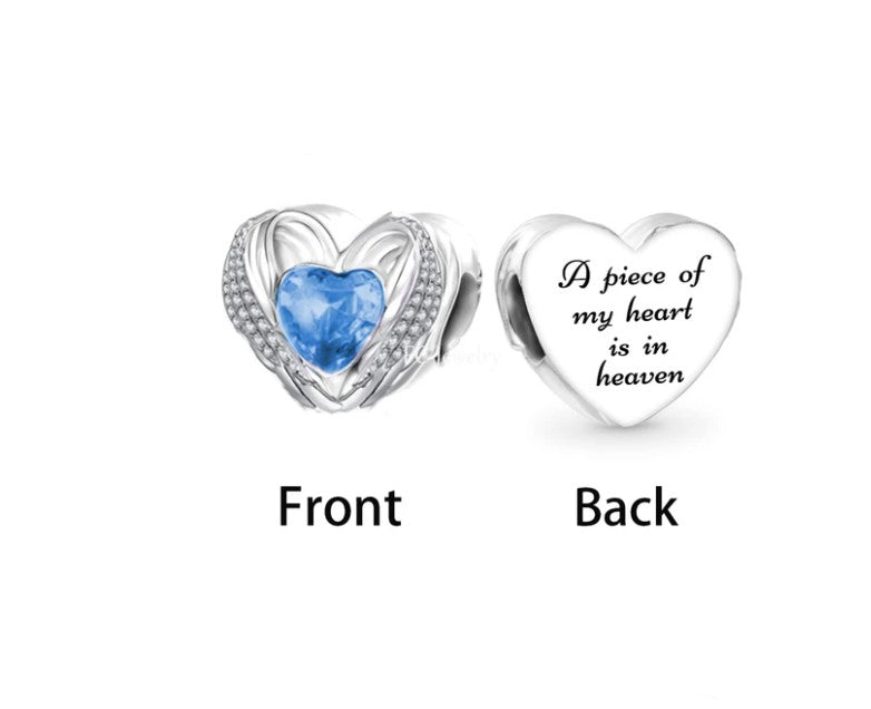 A Piece of My Heart Is in Heaven Blue Pandora Compatible Charm – Silver Memorial Jewelry with Blue Cubic Zirconia, Sentimental Heart Keepsake Charm"