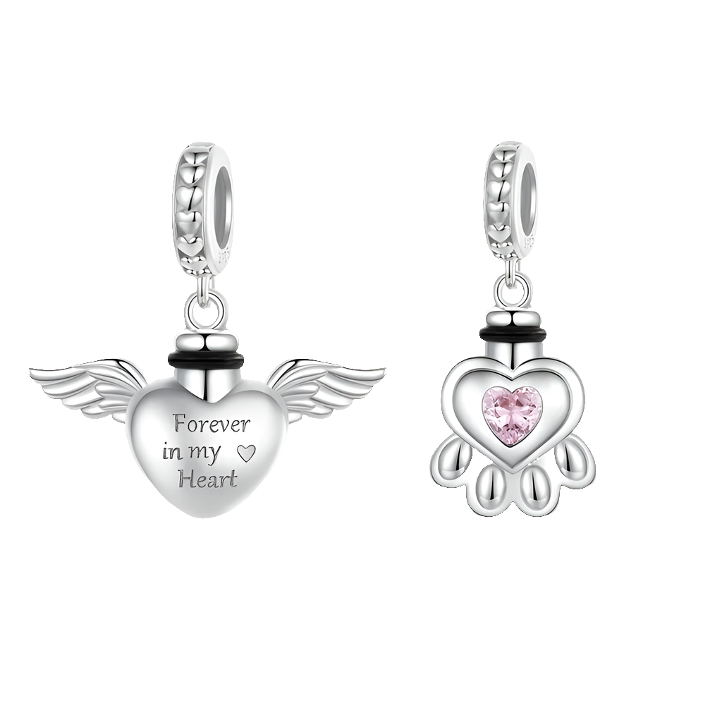 Paw Urn for Ashes Dangle Charm – Silver Bead Charm for Pet Memorial, Cremation Ashes Keepsake Jewelry"